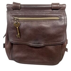 Fossil 954 Vintage Brown Pebbled‎ Leather Crossbody Bag Purse with Key Charm